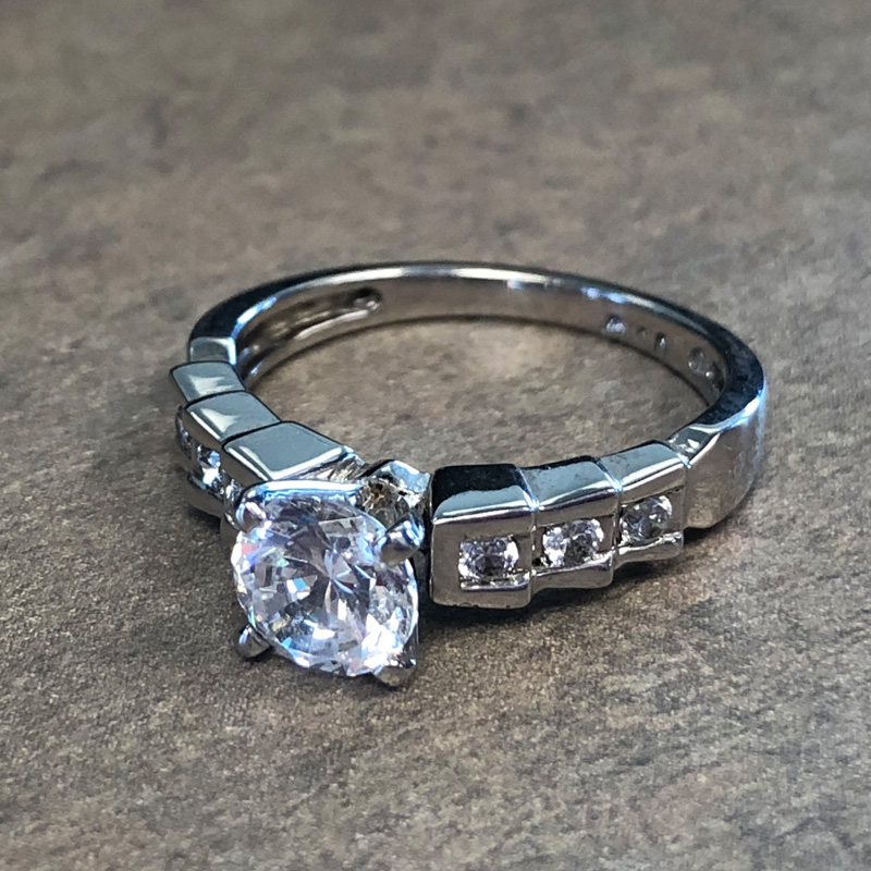14K White Gold Modern Diamond Accent Engagement Ring